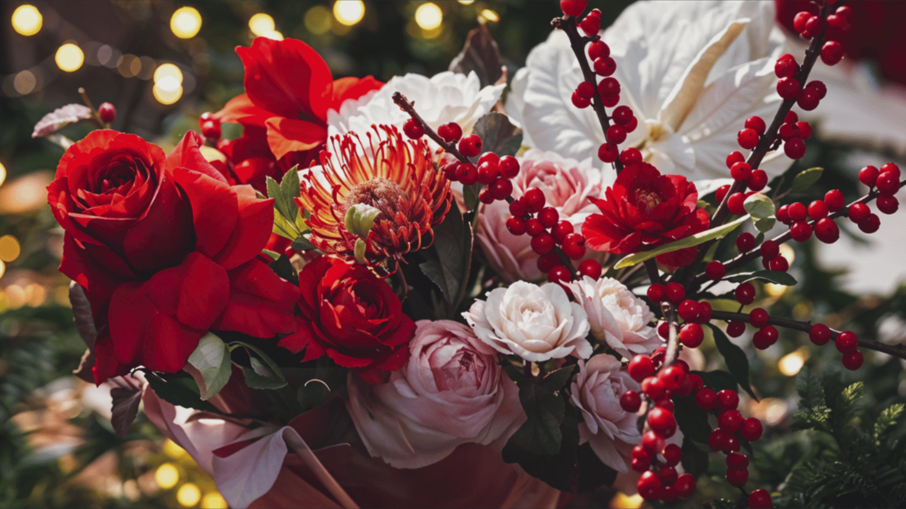 Load video: Modern Christmas Holiday flowers with peace on earth overlayed.